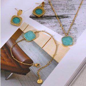 NEW Stainless Steel Jewelry Temperament Blue Natural Stone - Earrings